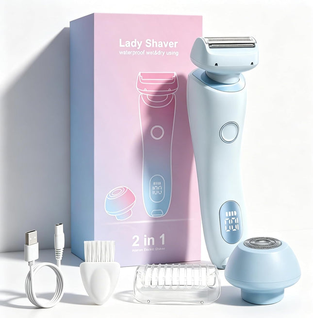 Women Electric Bikini Trimmer 2-in-1 Wet Dry Waterproof Hair Remover Blue