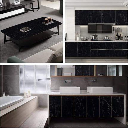 Black Marble Peel and Stick Wallpaper 17x120 Inch Self Adhesive Waterproof Vinyl