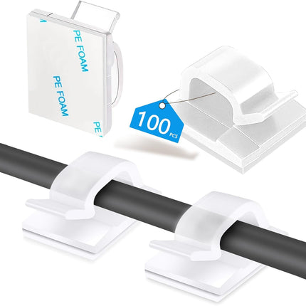 100 Pack Clear Cable Clips Self Adhesive Cord Holder for Wire Management
