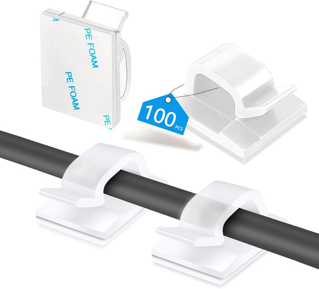 100 Pack Clear Cable Clips Self Adhesive Cord Holder for Wire Management