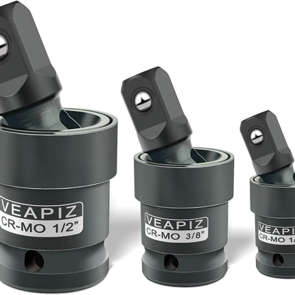 3PCS Impact Universal Joint Socket Set, 1/4", 3/8" & 1/2" Drive Cr-Mo Steel