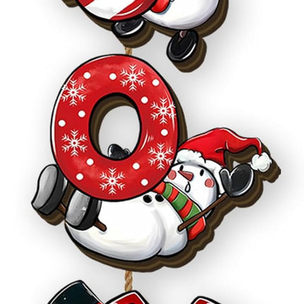 Red Christmas Snowman Wooden Wreath – Front Door Welcome Sign Holiday Home Decor