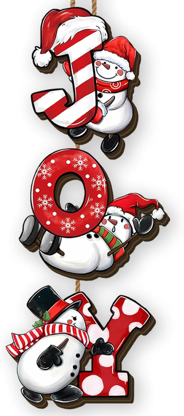 Red Christmas Snowman Wooden Wreath – Front Door Welcome Sign Holiday Home Decor
