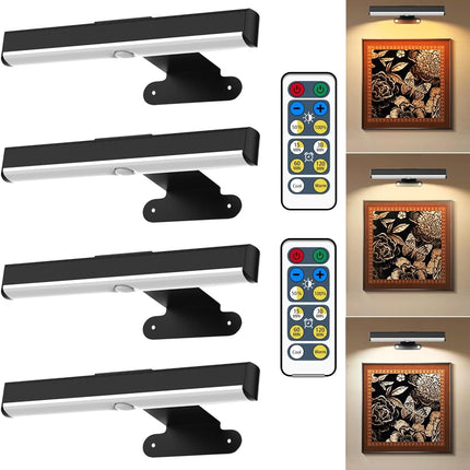 4Pcs Wireless Picture Lights, Battery LED Wall Sconces, Remote, Dimmable, Black