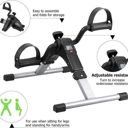 Folding Pedal Exerciser Mini Exercise Bike, Adjustable Resistance Arm & Leg Cycle