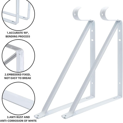 2 Pack Heavy Duty Closet Rod Brackets Wall Mount Shelf Support White