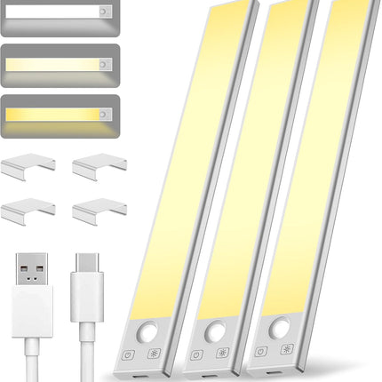 3 Pack 8" Rechargeable Under Cabinet Lights Motion Sensor Wireless Kitchen Lights