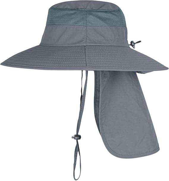 Men Women UPF 50+ Wide Brim Sun Hat Fishing Safari Hat with Neck Flap UV