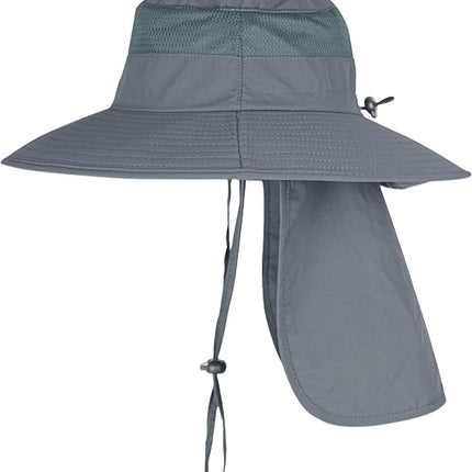 UPF 50+ Fishing Sun Hat with Neck Flap, Wide Brim, Adjustable & Foldable Design
