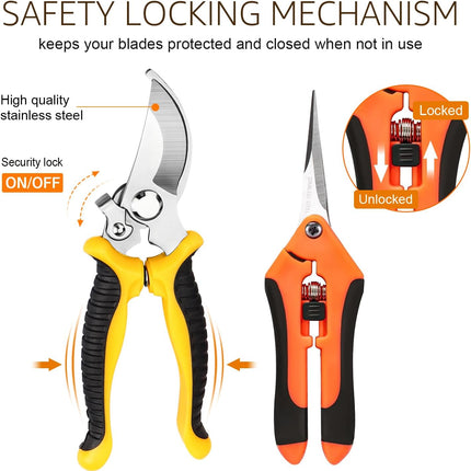 3 Pack Garden Pruning Shears – Stainless Steel Blades with Gardening Gloves