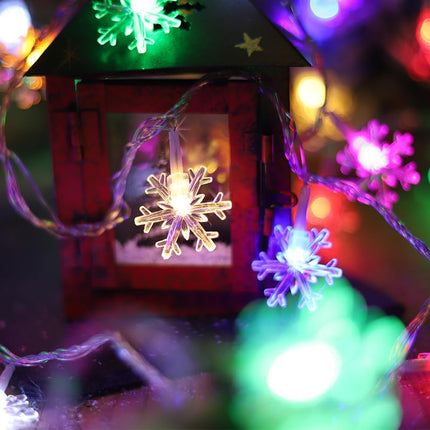 9.8FT 20 LED Snowflake String Lights Battery Operated Colorful Christmas Lights