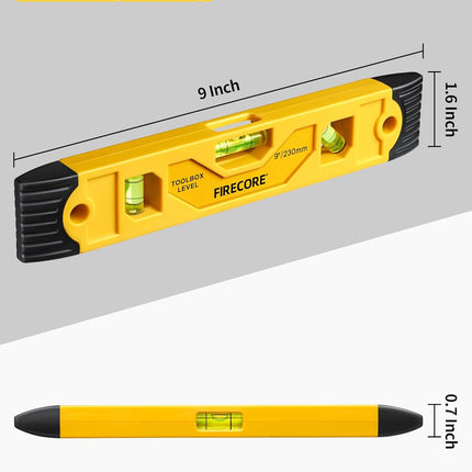 Firecore 9 Inch Magnetic Torpedo Level – Shockproof, 3 Bubble Spirit Level for Home Projects
