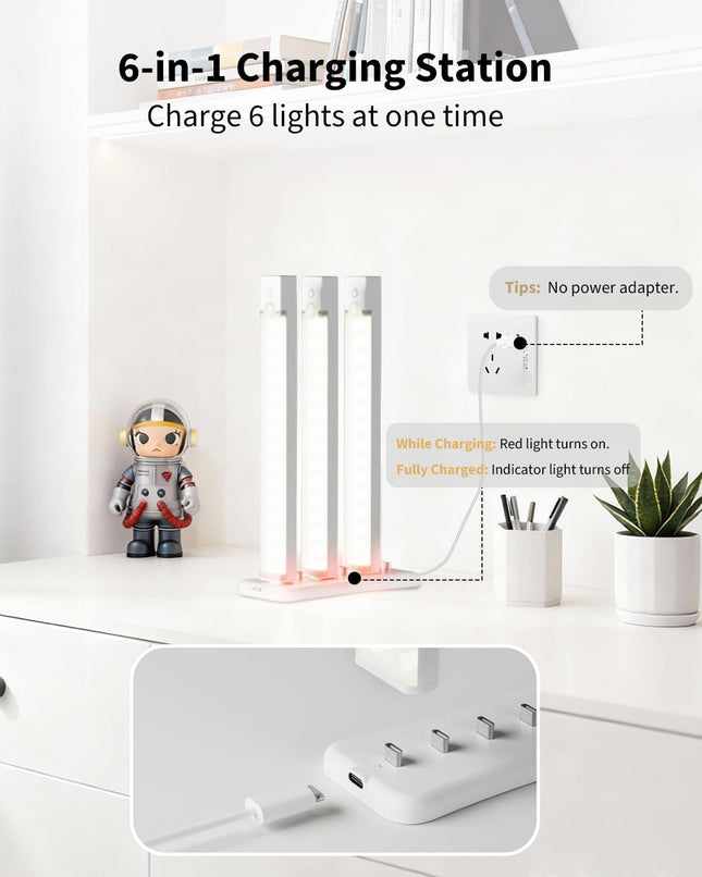 6 Pack 8 Inch Rechargeable Motion Sensor Under Cabinet Lights with Charging Station
