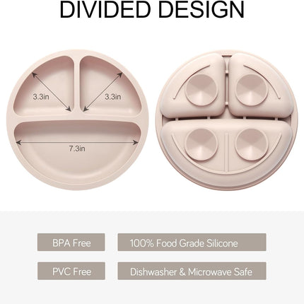 2-Pack Divided Toddler Plates with Suction, Silicone Feeding Set with Utensils, BPA-Free