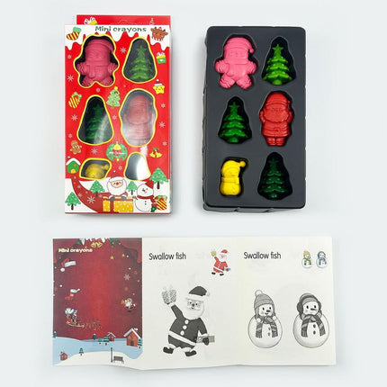 6-Pack Christmas Mini Crayons | Tree, Snowman & Santa Stocking Stuffers