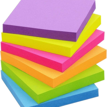 3x3 Inch Sticky Notes – 6 Pack, 100 Sheets Each, Bright Colors, 600 Total