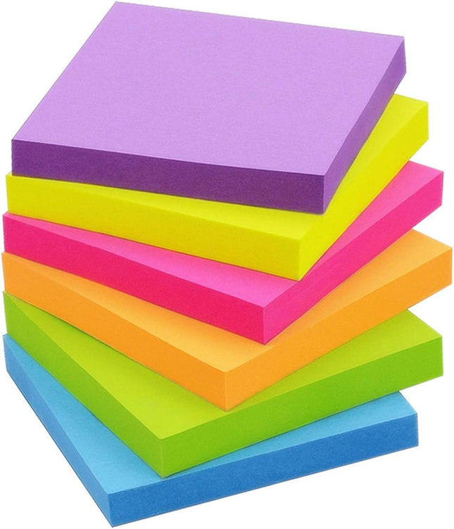 3x3 Inch Sticky Notes – 6 Pack, 100 Sheets Each, Bright Colors, 600 Total