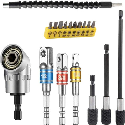 Flexible Drill Bit Extension Set – Right Angle, Bendable, Adapters & Bit Holders