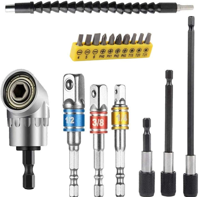 Flexible Drill Bit Extension Set – Right Angle, Bendable, Adapters & Bit Holders