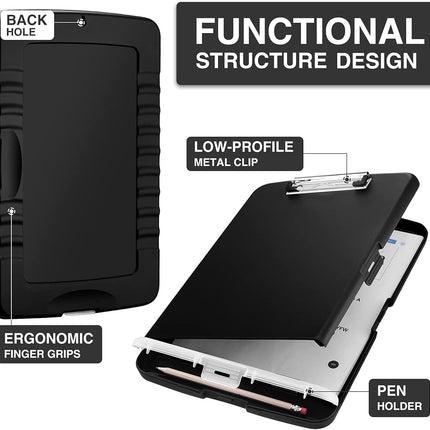 Clipboard with Storage 8.5x11 – Pen Holder, Low Profile Clip, Plastic Case