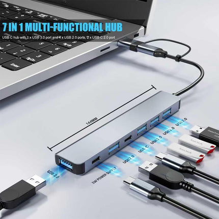 Aluminum USB C Hub 7 in 1 Adapter for MacBook PC Laptop and More Devices