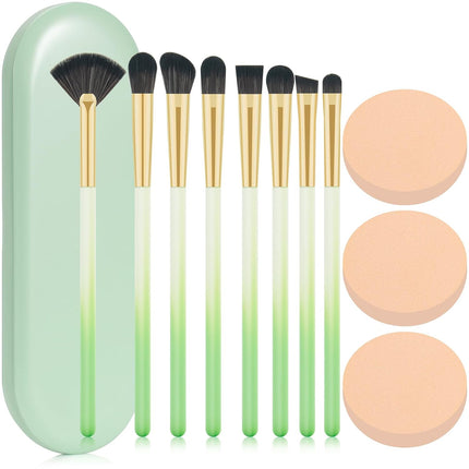 8Pcs Eye Makeup Brush Set, Synthetic Eyeshadow Eyebrow Lip Brushes with Puffs & Case
