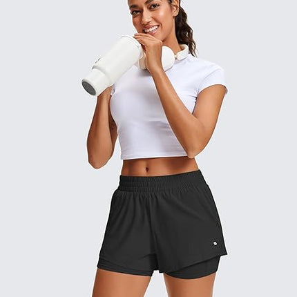 Women's 2 in 1 Running Shorts High Waisted Workout Shorts with Pockets