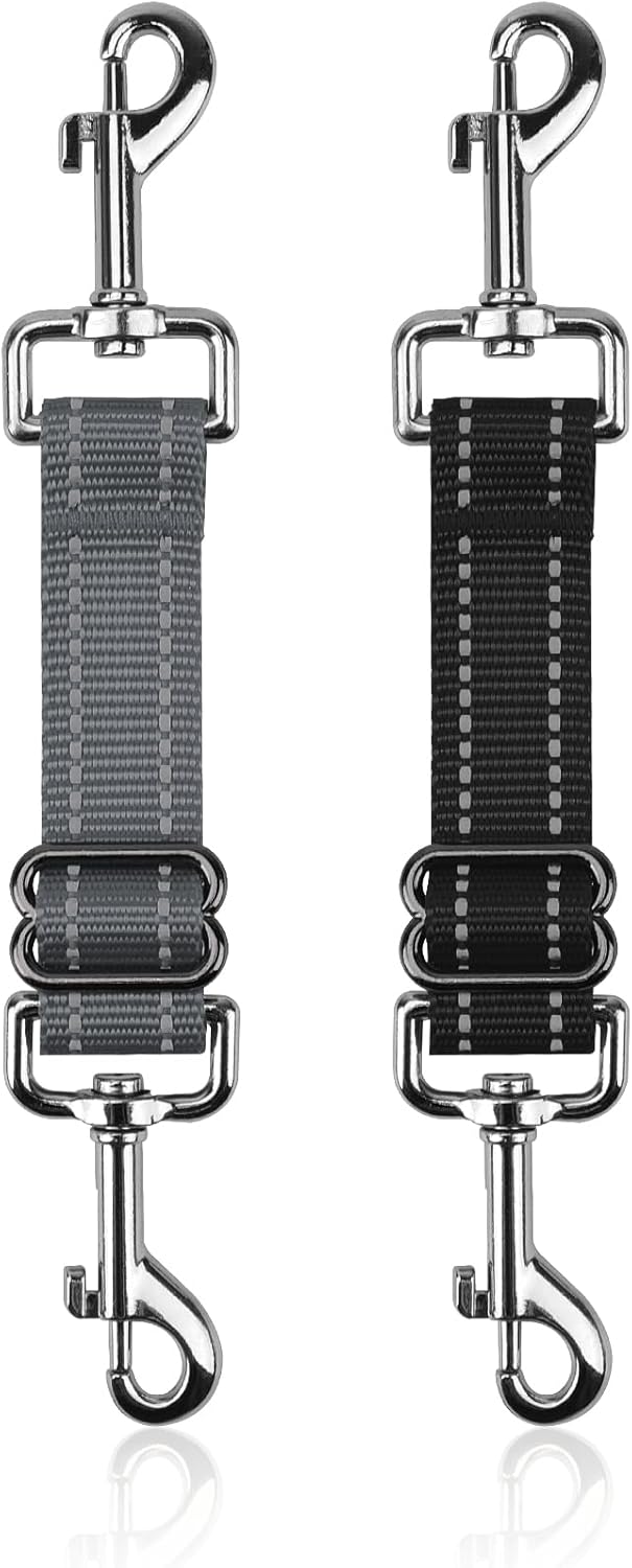 2 Pack Dog Harness to Collar Safety Clips Adjustable Prong Backup Clasp