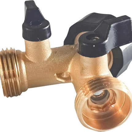 Brass Garden Hose Splitter 2-Way, 3/4" Tap Connector with 2 Valves