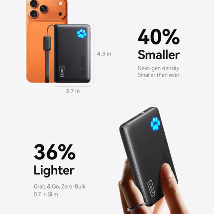 45W Ultra-Slim Portable Charger – 10000mAh PD Power Bank with Built-in USB-C Cable
