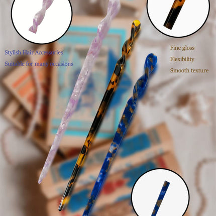 12PCS Acetate Hair Sticks, Tortoise Shell Chinese Hair Pins, 12 Unique Styles for Buns