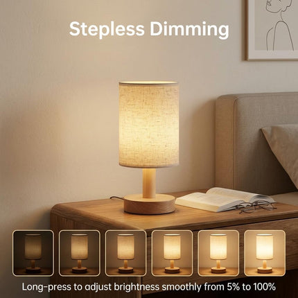 Cordless Rechargeable Table Lamp Touch Dimmable 2700K Warm Light Wood Base