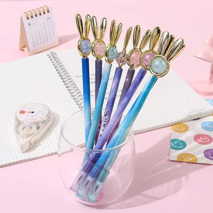 12PCS Cute Rabbit Gel Pens – Cartoon Transfer Beads, Liquid Ink, Novelty Design