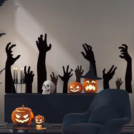 9-Sheet Halloween Black Hand Wall Stickers, 7.9x11.8in Removable Room Decor