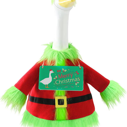 23" Christmas Goose Outfit Green Santa Costume for Porch or Lawn Goose Decor