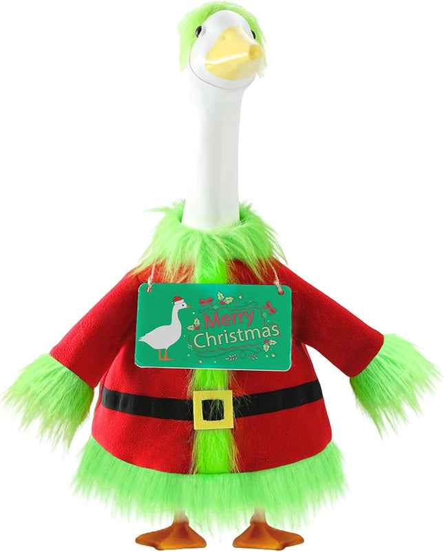 23" Christmas Goose Outfit Green Santa Costume for Porch or Lawn Goose Decor