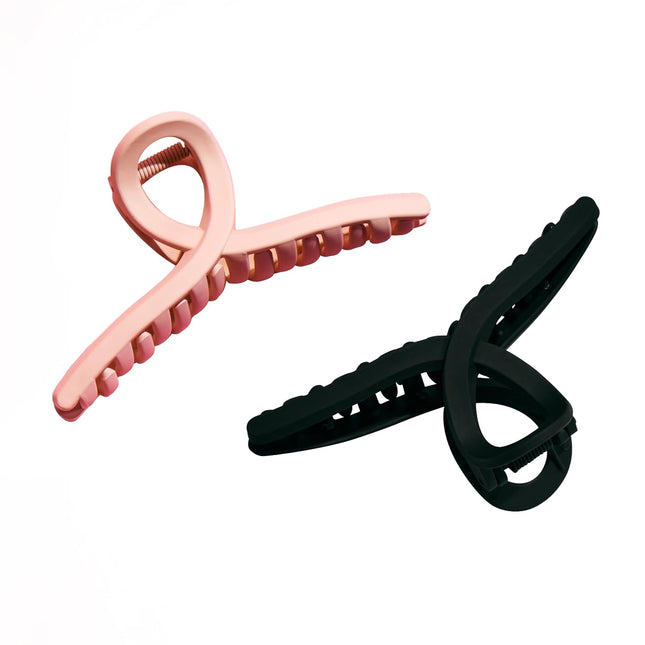 2 Pack Beauty Loop Claw Clips Non Slip Hair Clips Black Tan All Hair Types