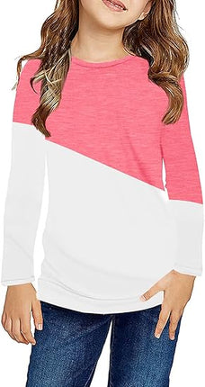 Girls Soft Casual Blouse Striped Color Block T Shirt Size 4-15 Years