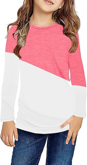 Girls Soft Casual Blouse Striped Color Block T Shirt Size 4-15 Years