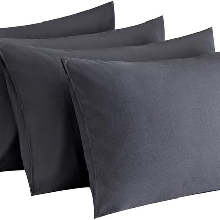 4-Pack Queen Pillowcases 20x30 Dark Gray, Soft Breathable Microfiber, Envelope