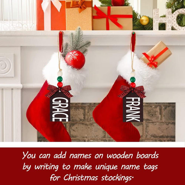 12 Sets Christmas Stocking Name Tags – Chalkboard Tags with Wood Beads and Bow for Xmas Stockings