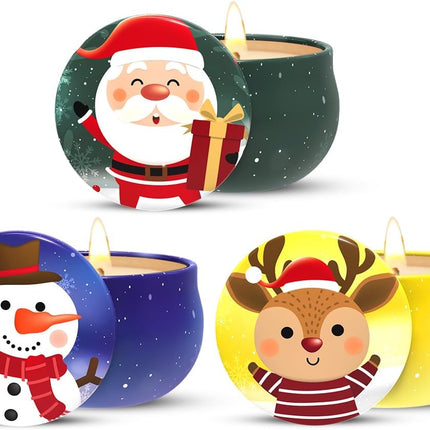 3PCS Small Christmas Soy Candles – Apple Cinnamon, Cedar & Vanilla Cake