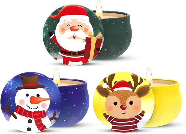 3PCS Small Christmas Soy Candles – Apple Cinnamon, Cedar & Vanilla Cake