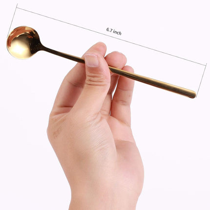 4-Pack 6.7" Gold Coffee & Tea Spoons – Long Handle Stainless Steel