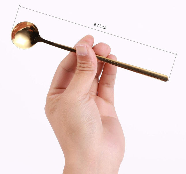 4-Pack 6.7" Gold Coffee & Tea Spoons – Long Handle Stainless Steel