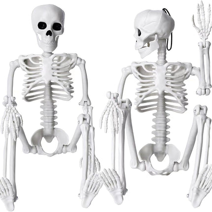 2-Piece 16in Hanging Skeletons, Posable Full-Body Plastic Halloween Decorations