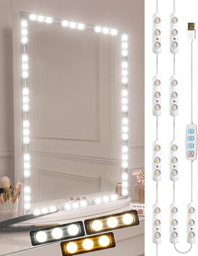 LED Vanity Mirror Lights – 3 Color Modes, Dimmable, Stick-On, Ultra Bright