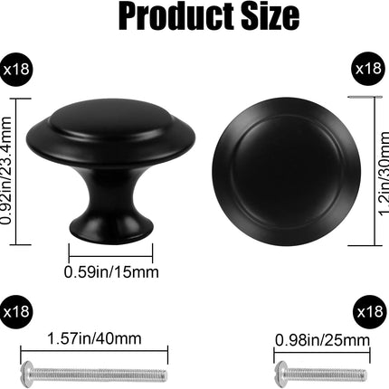 18-Piece Drawer Hardware Set – Black 30mm Knobs & Pulls with Screws Included