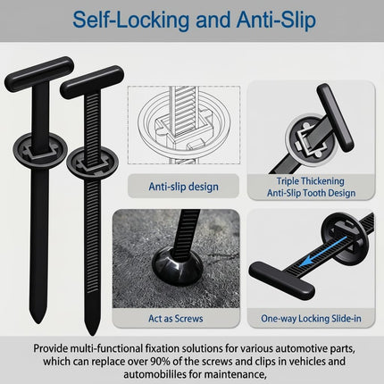 200PCS T-Head Cable Tie Buckle, PA66 Push Pin Clips for Fender, Bumper & Trunk