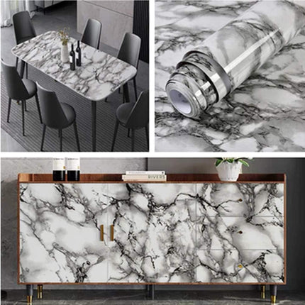 Black White Marble Peel and Stick Vinyl Wrap 11.8x120 Countertop Cabinet Cover